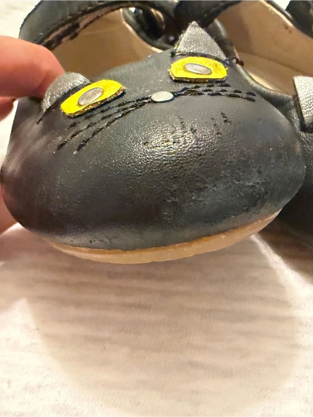 Old Soles Black Mary Janes with Yellow Cat Eyes